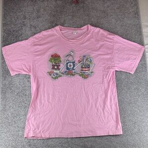 Vintage Keya Pink Graphic Short Sleeve Shirt Floral Granny Grandma Water Can XL